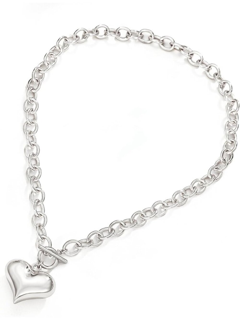 Women's Silver Heart Chunky Heart 14 Plated Toggle Statement Necklace